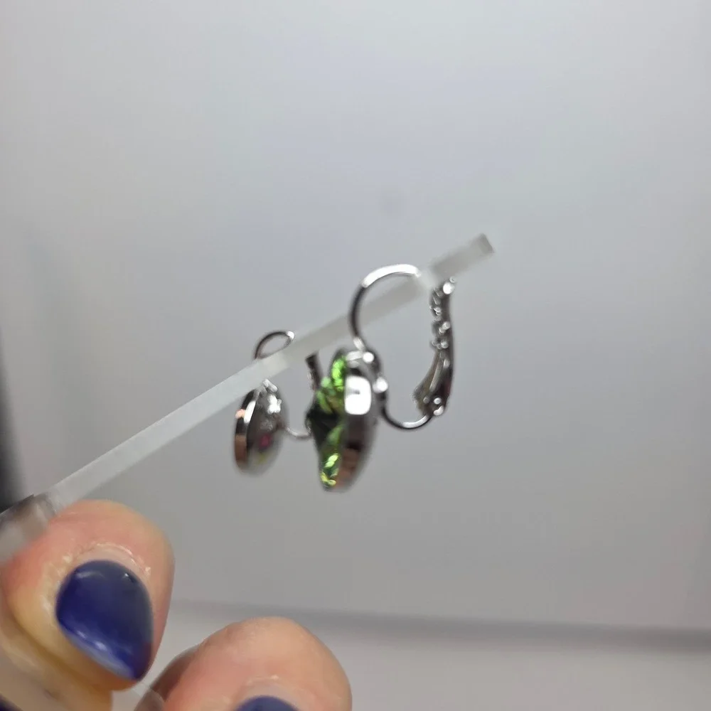 New! Swarovski Elements PeridotGreen Leverback Platinum Plated Earrings 13mm #7